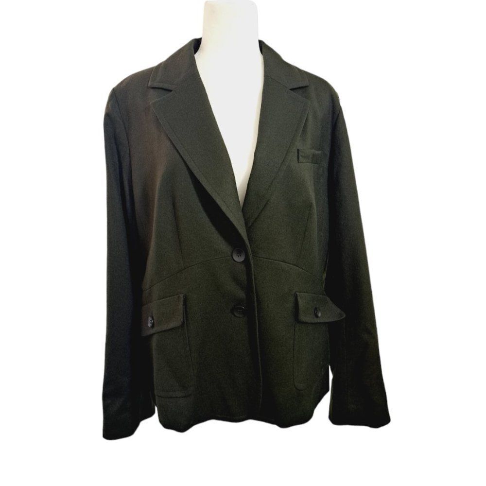 Talbots Women's Office Wool Blend Army Green Long Sleeve Two Button Blazer Sz 16